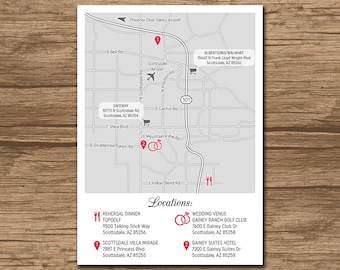 Custom Wedding Map, Event Map, Directions, Locations - PRINTABLE file - Enclosure Card, Invitation Insert with a map