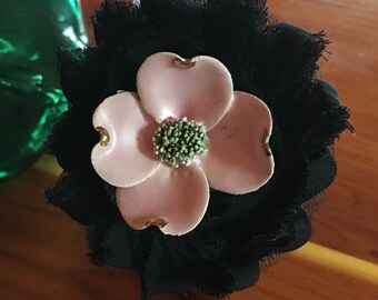 Vintage cuff leather and dogwood bracelet