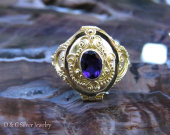 18kt Gold on 925 Silver Poison Ring with Ameythyst GPR-178-DG