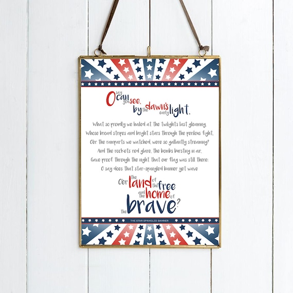 The Star Spangled Banner Lyrics Illustrative Print.