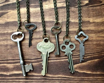 Vintage Mystery Key Necklace - Mothers Day Gift - Unique Bridesmaid Gift - Key to my Heart Necklace - Old Key Pendant - Upcycled Keys
