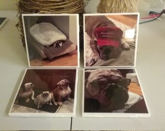 Four personalized photo coasters