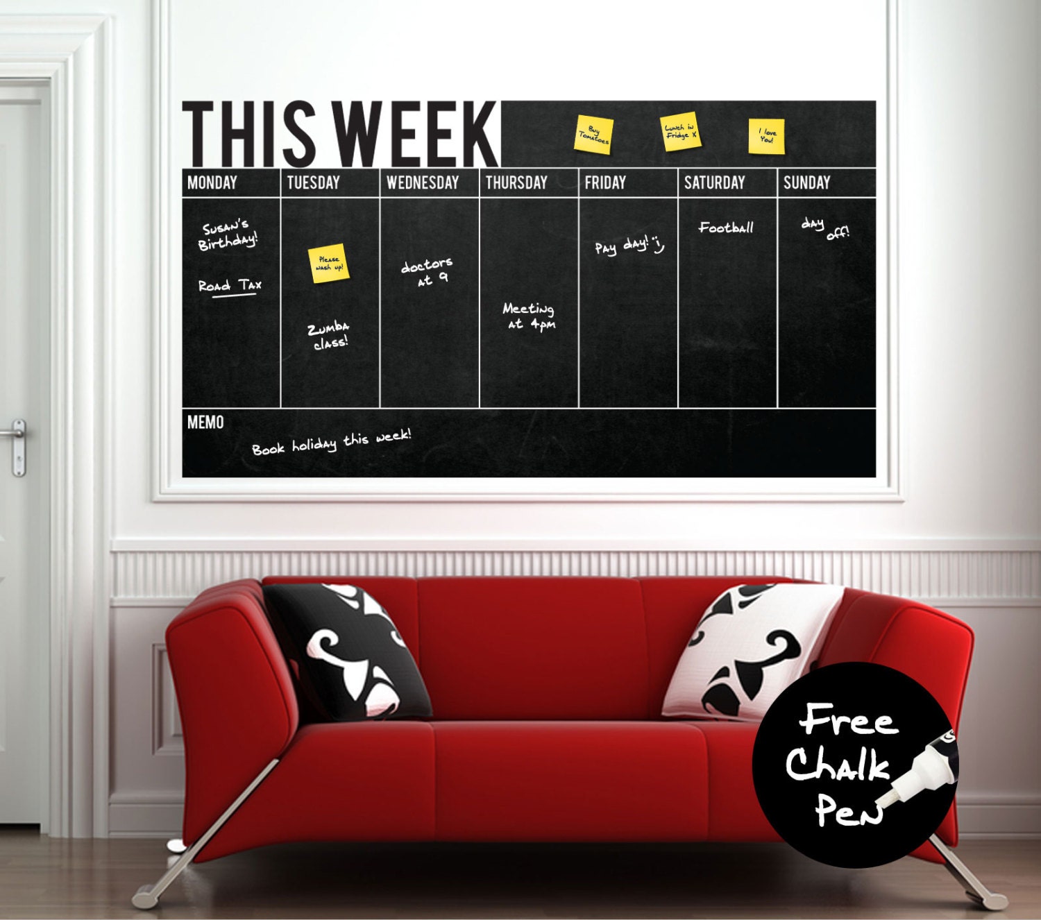 Write Wipe Weekly Calendar / Planner / Board Vinyl Wall