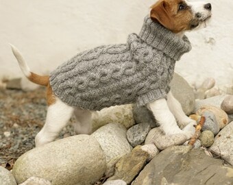 Handmade knit dog sweater / vest / coat (hand knit 100% soft wool) with cable pattern - Sizes XS - S - M