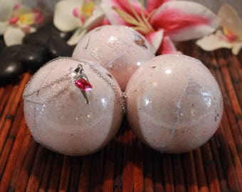 Set of 3 Hand Made Bath Bombs - Rose Scented - Rose Petals and special surprise