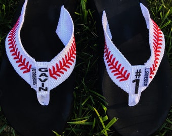 Personalized baseball sandals - baseball sandals - womens baseball sandals - baseball flip flops - personalized baseball flip flops -