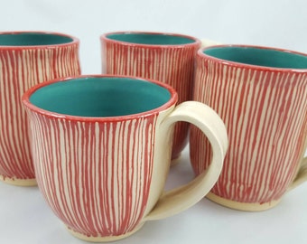 Turquoise red striped mug