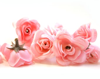 12 Small Pink Roses - Artificial Flower Heads, Silk Flowers - PRE-ORDER