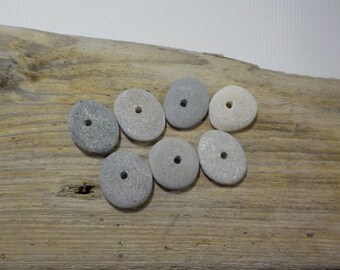 7 Sea Stone Beads 0.9-1.1"/2.4-2.9 cm Center Drilled Beach Stones - Flat Beach stones - Decorative Beach Finds-Sea Stones Pendants#227