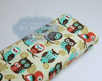 Owls cotton ivory Oxford fabric