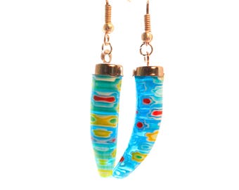 Blue earrings with millefiori glass