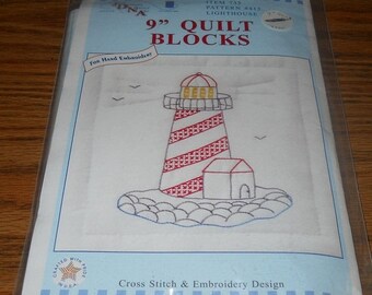 20% Off Jack Dempsey Needle Art Kit~9" Theme Quilt Blocks ~Lighthouse Design~#733 Pattern 415