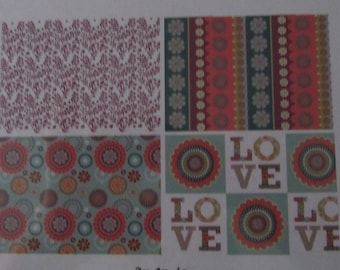 Set of 8 fabrics coupons - love, flowers and curly - Artemio - 4 x 2 coupon - 15 cm x 15 cm
