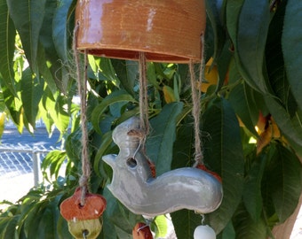 Squirrel and Acorn Wind Chime, Handmade Ceramic Stoneware