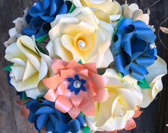 Blue Wedding Bouquet, Blue Rose Bouquet, Blue Flower Bouquet, Orange and Blue Bridal Bouquets, Orange and Blue Flower Bouquet