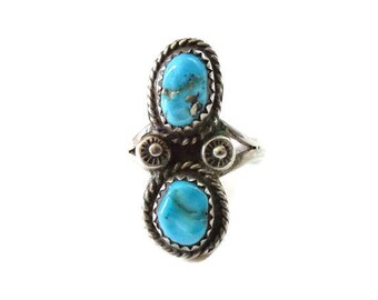 Old Navajo Morenci Turquoise Ring Size 5.25 Hallmarked JN