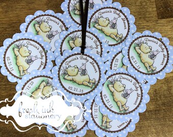 Classic Pooh Blue Polka Dot Personalized Favor Tags