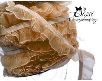 1 m Ribbon Trim Beige gas ruffle lace elastic ruffled seam 19mm