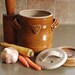 Fermenting Crock - Sauerkraut/ Pickle/ Ferment/ Kimchi Lidded Crock with Weight - approx 1 quart - Light Brown with Birdie Stamp