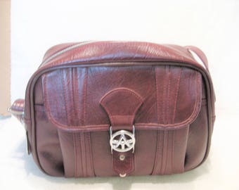American Tourister Burgundy Vinyl Carry On Bag Vintage 1970s Luggage, Overnite Bag