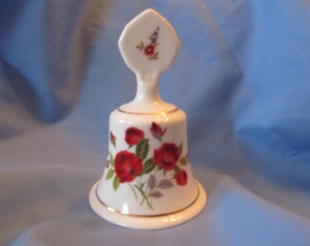 Staffordshire fine bone china bell/ made in England/ red rose print/ missing clapper