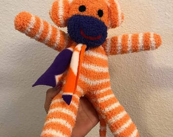 Tiger sock monkey ready to ship