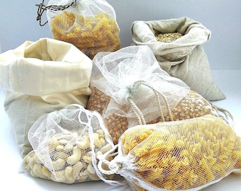 5 produce bags for zero waste/ bulk shopping / plastic bag replacement / drawstring / recycled, sustainable eco friendly