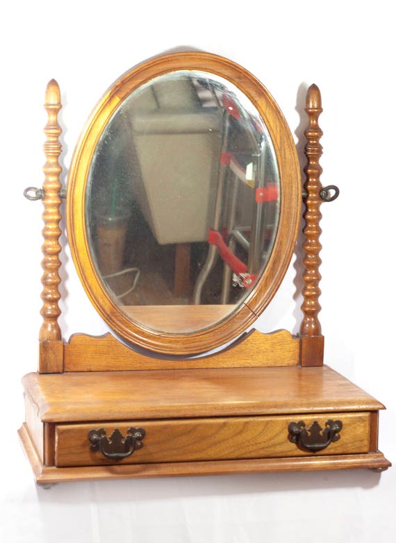 Vintage Shaving Mirror Vanity With Drawer Vintage Shaving Mirror Vanity With Drawer Table Top Gift For Her Him Oak Small