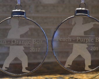 Free Shipping | Personalized Karate Etched Glass Ornament - Choice of 2 Designs | Personalized Christmas Ornament | Martial Arts Gift