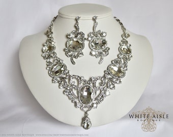 Wedding Jewelry Set, Statement Necklace, Crystal Necklace, Bridal Jewelry Set, Vintage Style, Rhinestone Necklace, Chunky Necklace