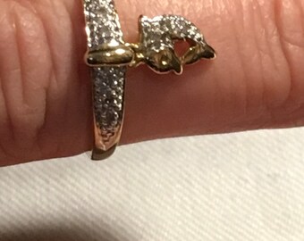 9ct gold diamond dolphin charm ring