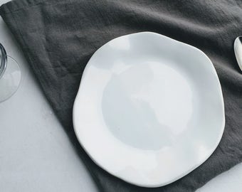 White Ceramic Dinnerware Plate, Ceramic White Plate, White Dessert Plate, Stoneware Dessert Plates,Handmade Dinnerware