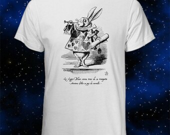 French Alice in Wonderland T-Shirt - White Rabbit Blows Trumpet - Cute T-Shirt - Cool Gift - French T-Shirt - Alice Liddell - Lewis Carroll