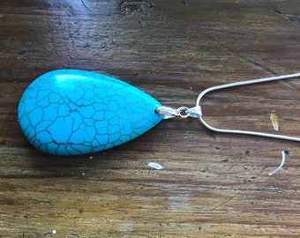 Turquoise necklace, turquoise jewelry, turquoise pendant, blue gem necklace, turquoise sterling silver necklace, turquoise jewellery