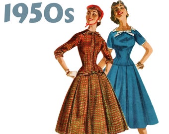 Corsage Dress Box Pleated Skirt 1950s Dress Detachable Collar SIMPLICITY 1257 bust 32" Fit and Flare Dress Vintage Dress 50s Dress Pattern