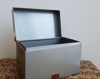 Vintage Gray Metal File Box by Weis 4 x 6 1/2 Marked No. 644, Industrial Storage