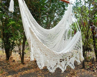 Large hammock chair with crochet edge. Fast shipping.