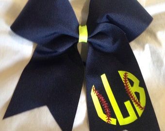 Monogrammed softball bow in your team color!
