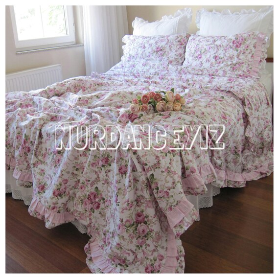 Shabby Chic Bedding Red Green Pink Roses Fl Print