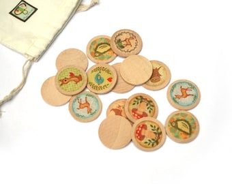 Woodlands Wooden Matching Game - Montessori Toys - Waldorf Toy - Eco Friendly Wooden - Travel Game