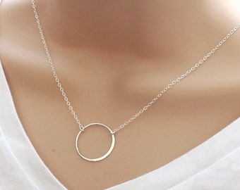 Silver Circle Necklace, simple circle Karma Necklace, sterling silver Eternity Circle