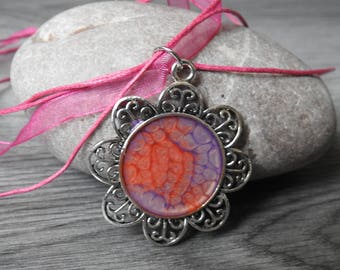 Purple Flower Necklace - Painted Flower Pendant - Red Hat Society Jewelry - Purple Pendant Necklace - Flower Necklace - OOAK Necklace