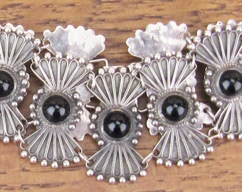 Vintage Mexican Sterling Silver onyx Bracelet jewelry art deco hand made 925 Mexico Hecho en Mexico
