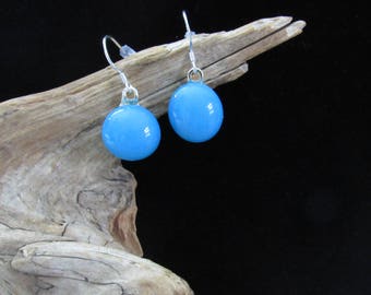 Sale; Blue Cabochon Earrings; Cabochon Earrings; Fused Glass Earrings; Fused Glass Jewelry; Dangle Earrings; Fused Glass Cabochon/EWB802