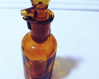Antique German Medicine Poison Amber Glass Drip by Drop Chloroform Bottle