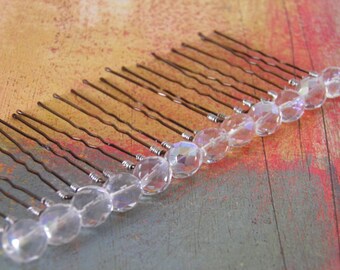 12 Czech 10mm Crystal Clear AB Hair Pins