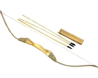 Childrens 40" Bamboo and Wood Bow And Arrows set wood quiver and 3-18" arrows toy kids youth archery hunting Children's Wooden Bow and Arrow
