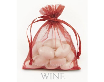 30 Wine Organza Bags, 5 x 8 Inch Sheer Fabric Burgundy Favor Bags