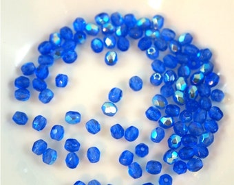 Czech fire Polish 3mm round-Sapphire AB (CZ 3R SA)