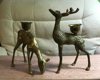 Vintage Brass Deer Candleholders